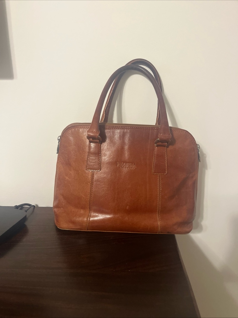 Valentina Cognac Satchel Bag